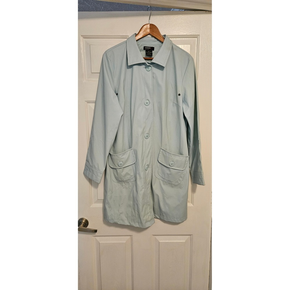 Helium Light Blue Rain Jacket Womens XL Polyurethane Button Front Trench Coat